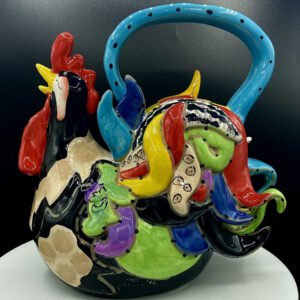 Funky Black Rooster Teapot